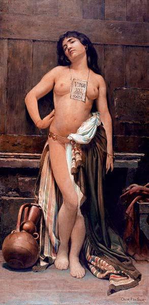 Oscar Pereira da Silva Roman Slave. Placard hung around neck reads France oil painting art
